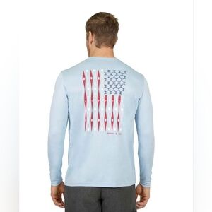 Mountain and Isles Men's UPF Long Sleeve Canoe Flag Shirt Blue XL